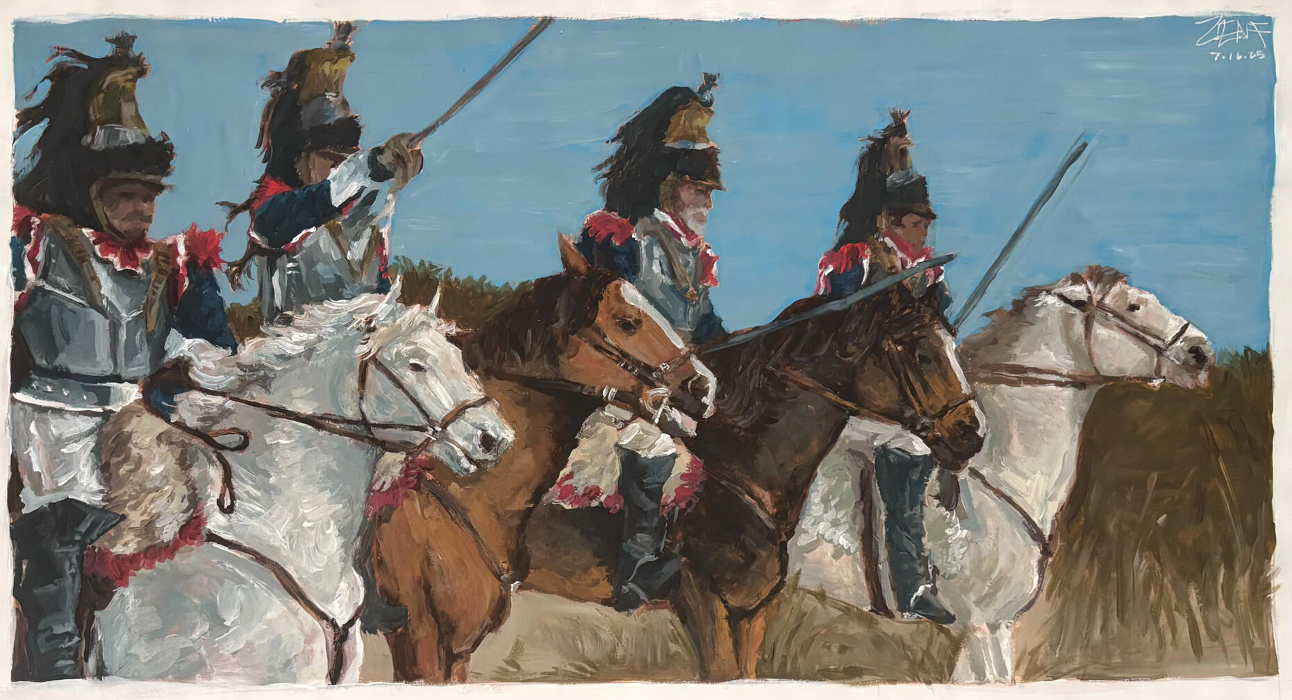 "Napoleon's four Musketeers" July 16th, 2025 (11'' x 20.5'') Gouache