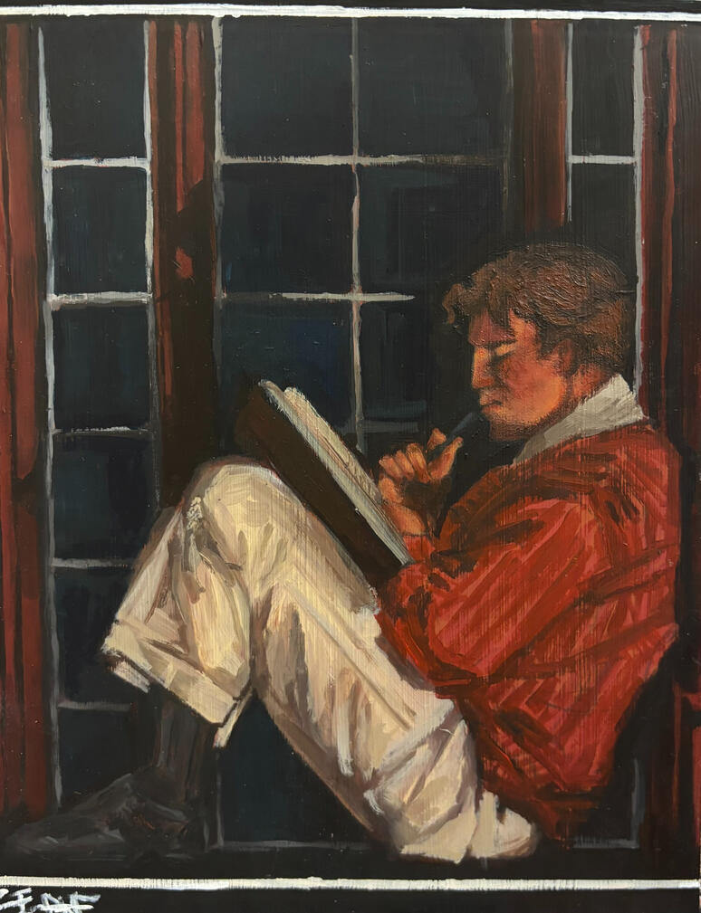 "Doorman's Night Off" - November 6th, 2025 (7.3'' x 10'') Acrylic on Masonite